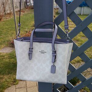 Coach Mollie C4250 Purple Beige Coated Canvas Smooth Leather Handbag